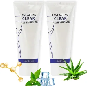 Soothing Cooling Gel, 2 Pack Body Pain Relief Gel, Fast Acting Clear Relieving Cream, Cooling with Menthol and Frankincense, Fast Absorbing, Relax and Comfortable(100g)