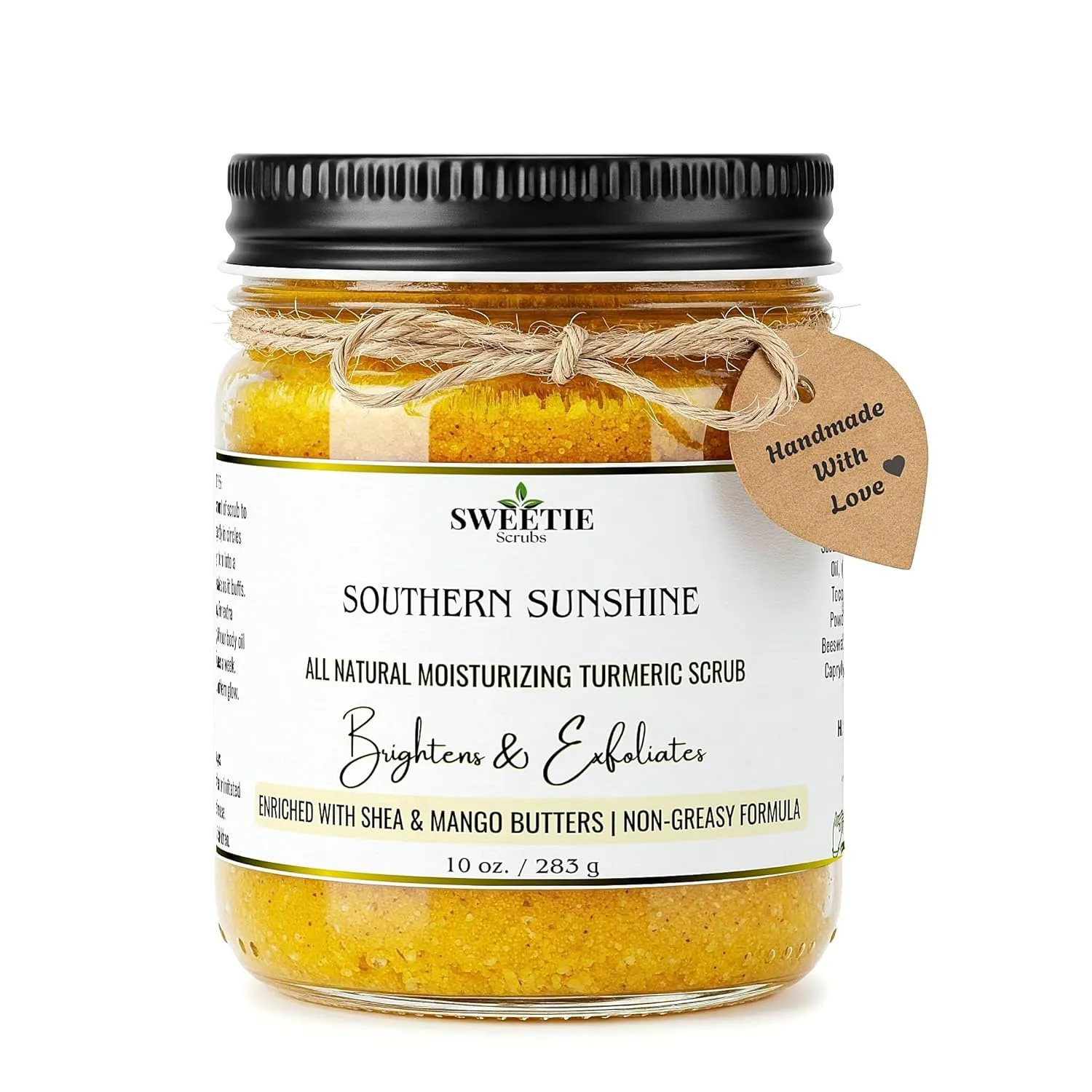 Southern Shineshine Turmeric Sugar Scrub – Brightening & Exfoliating Body Scrub for Glowing Skin – Handmade Natural Skincare with Shea, Mango Butters – Fades Dark Spots, Reduces Acne Scars, Evens Tone