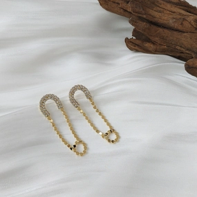 Sparkling Chain Link Drop Earrings with Crystal U-Shaped Top-jlt11518