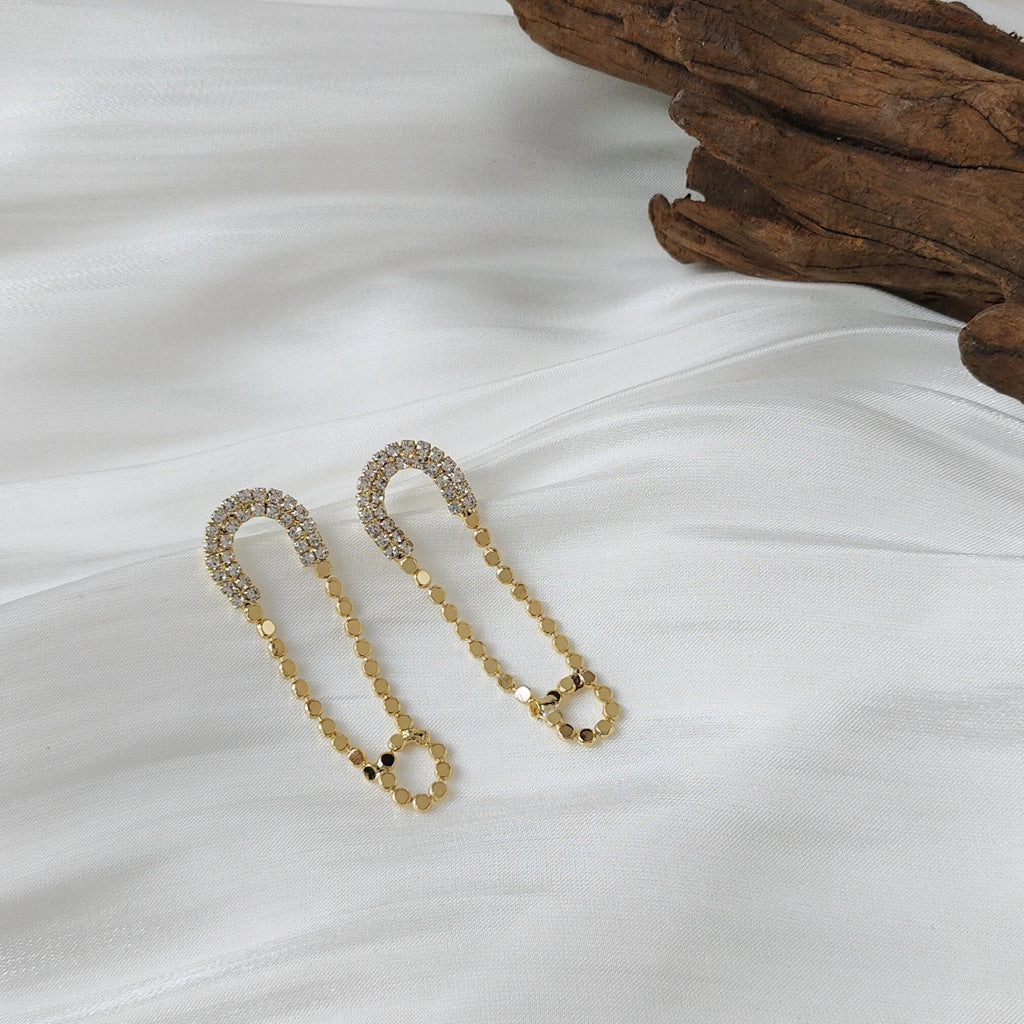 Sparkling Chain Link Drop Earrings with Crystal U-Shaped Top-jlt11518