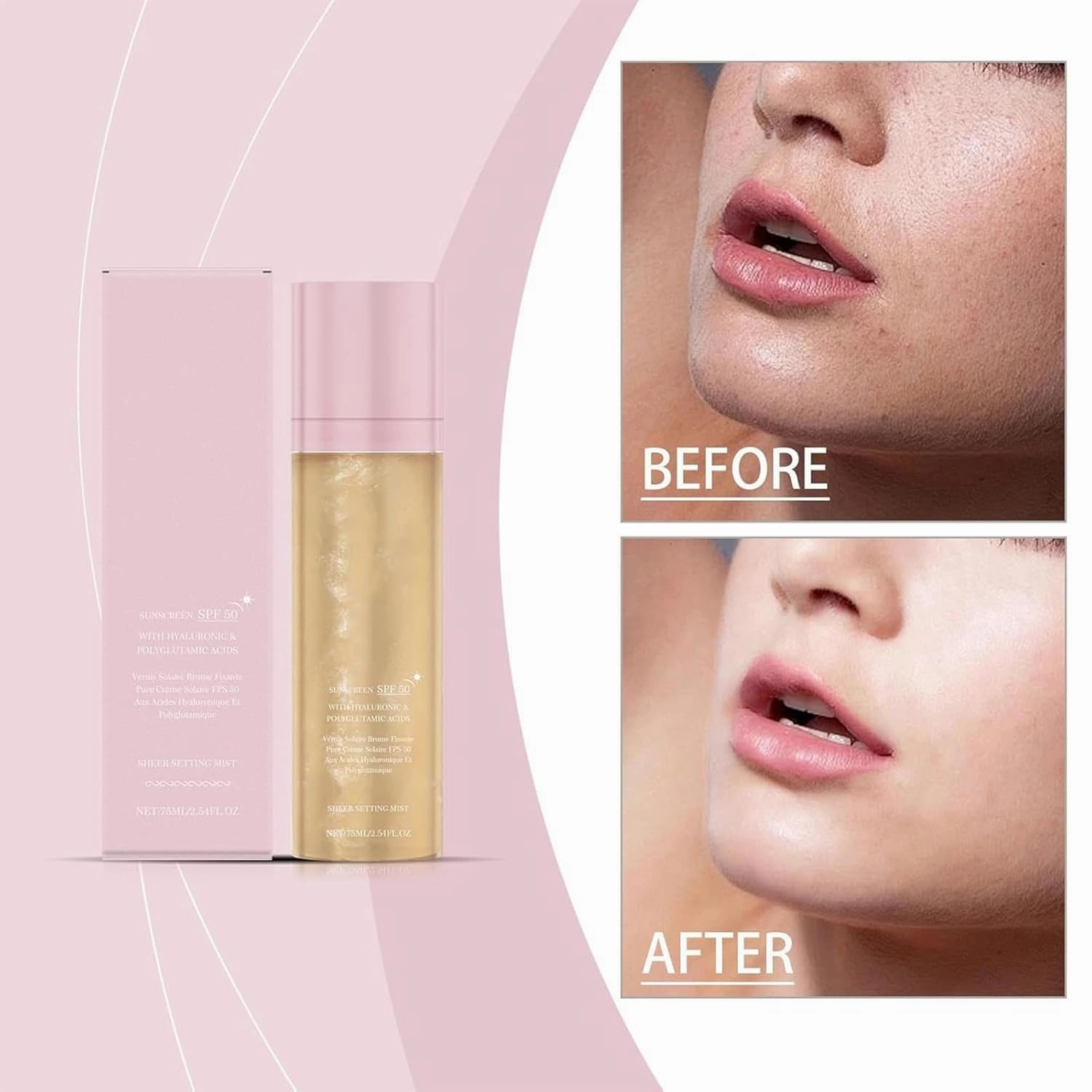 Spf 50 Sheer Setting Mist, Elaria Sunglaze Sheer Setting Mist Sunscreen Spf 50, for Face & Body, Lightweight, Fast-Absorbing, Hydrating, Non-Greasy, Makeup-Friendly (2)