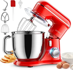 Stand Mixer, KICHOT 10 P Speed 4.8 Qt. Household Stand Mixers, Tilt-Head Cake Mixer Machine with Dough Hook, Beater, Wire Whisk & Splash Guard Attachments for Baking, Cake, Cookie, Kneading, RED