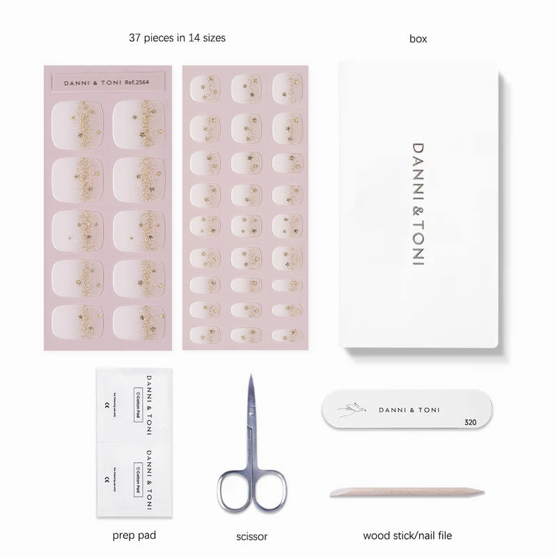 Starry Champagne Semi-Cured Gel Toe Nail Strips | Celestial Sparkle - 2564