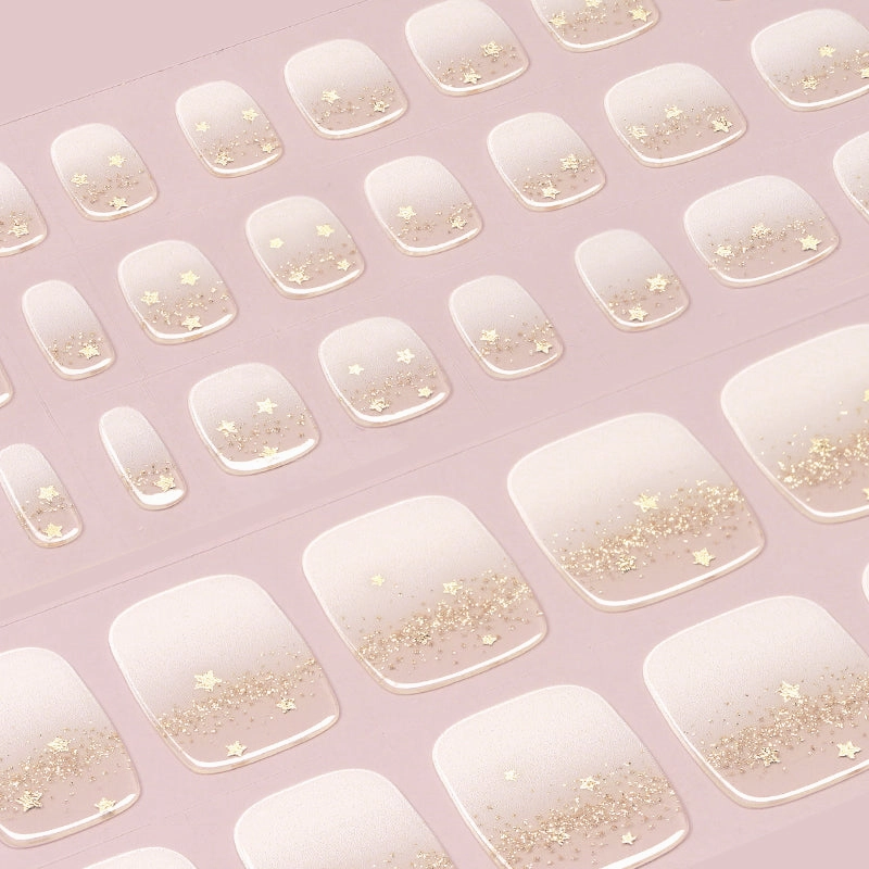 Starry Champagne Semi-Cured Gel Toe Nail Strips | Celestial Sparkle - 2564