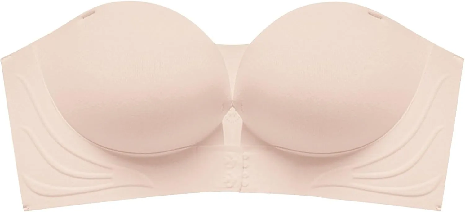 Strapless Bra for Women Padded Bandeau Bras No Underwire Front Closure Non-Slip Wireless Tube Top Bralette