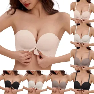 Strapless Bra for Women Padded Bandeau Bras No Underwire Front Closure Non-Slip Wireless Tube Top Bralette