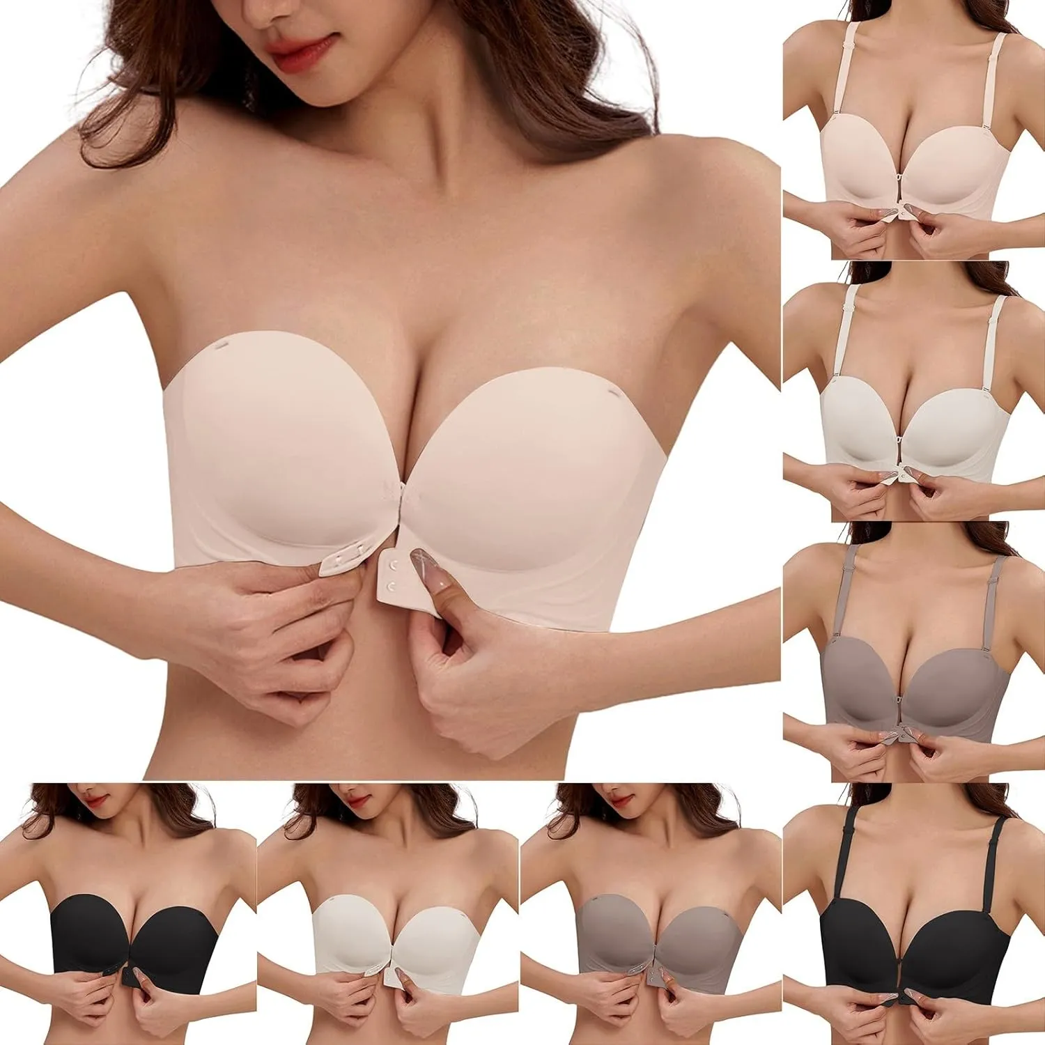 Strapless Bra for Women Padded Bandeau Bras No Underwire Front Closure Non-Slip Wireless Tube Top Bralette