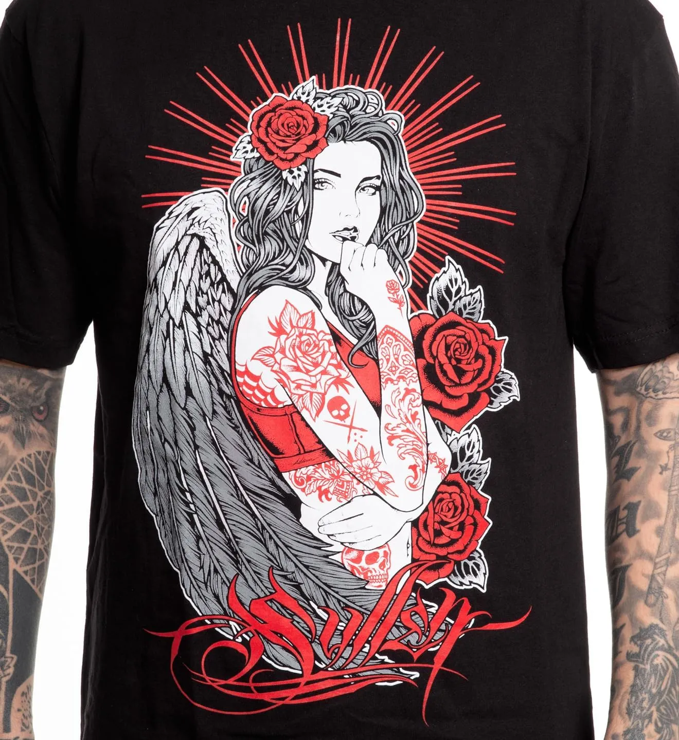 Sullen Men's Red Roses Artist Series Tattoo Lifestyle Graphic Standard Short Sleeve Tee Black