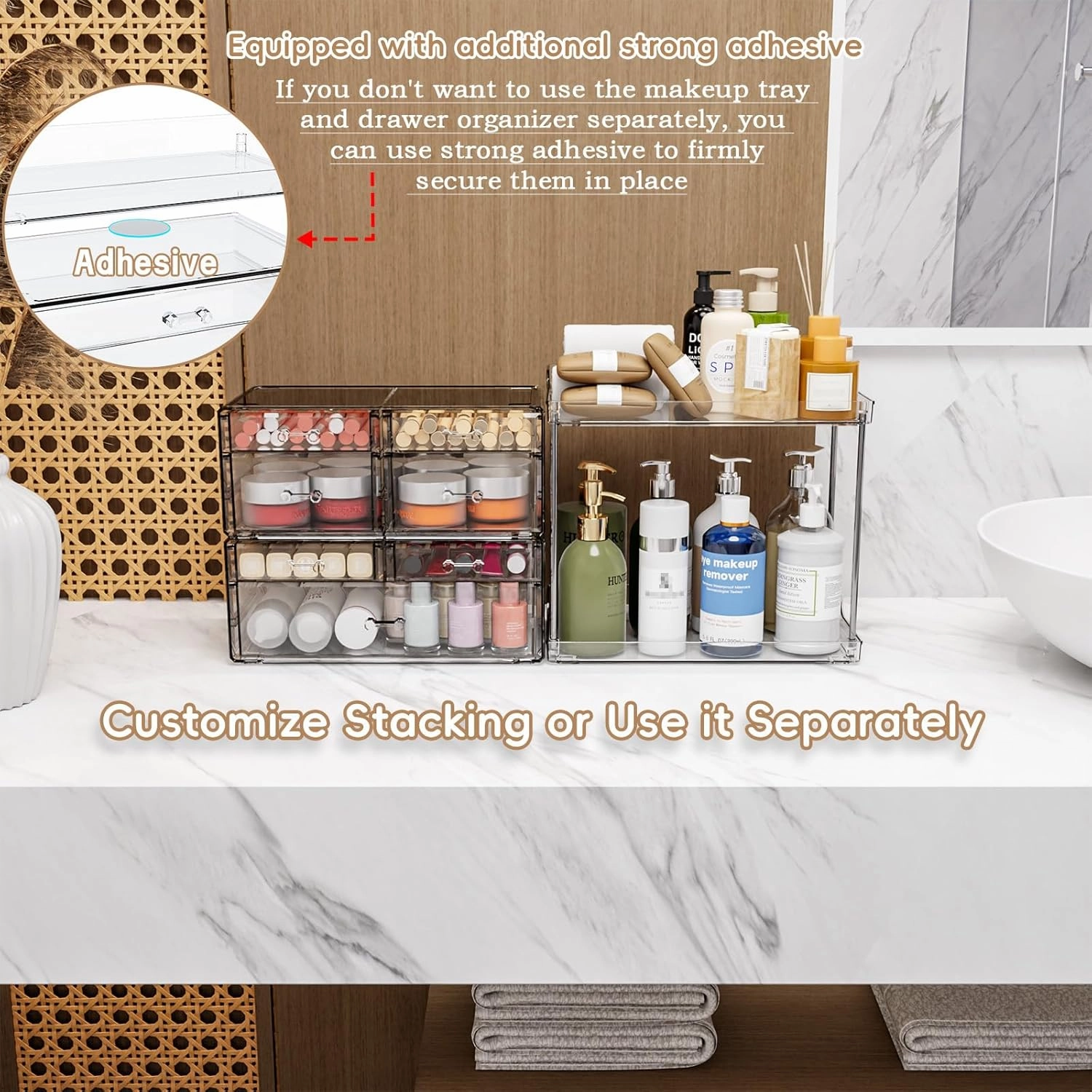 SUOXING Clear Acrylic Makeup Organizer for Bathroom,Vanity,Countertop,18.9" Tall Large Skincare Organizers and Storage for Dresser,Bedroom,Face Product,Lotion,Cosmetic,Beauty,Drawer Perfume Organizer
