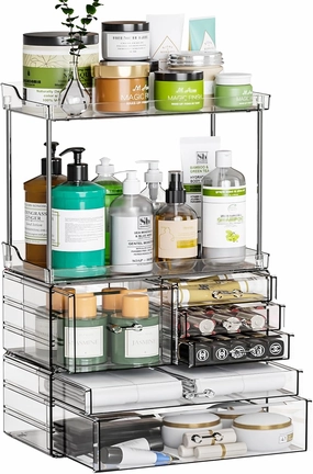 SUOXING Clear Acrylic Makeup Organizer for Bathroom,Vanity,Countertop,18.9" Tall Large Skincare Organizers and Storage for Dresser,Bedroom,Face Product,Lotion,Cosmetic,Beauty,Drawer Perfume Organizer
