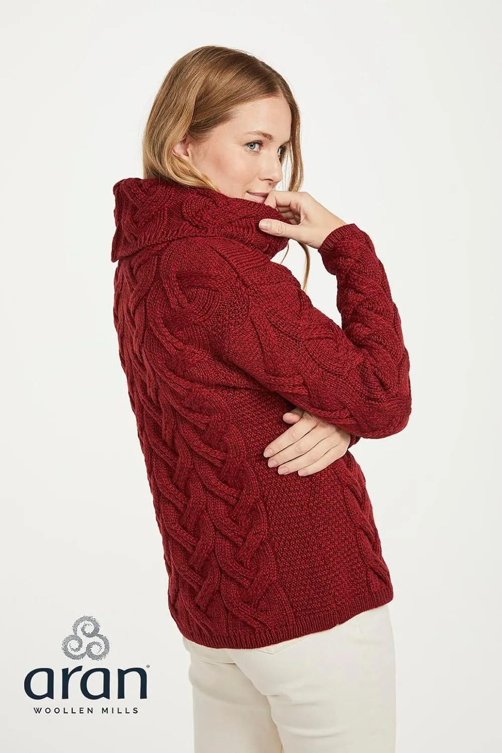 Supersoft Irish Merino Wool Chunky Cable Knit Cowl Sweater for Women Made in Ireland
