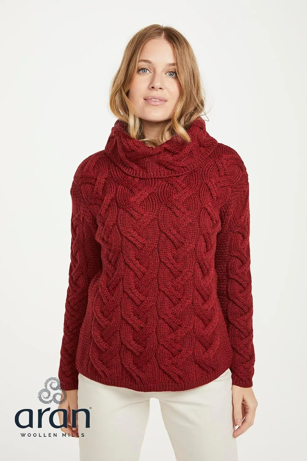Supersoft Irish Merino Wool Chunky Cable Knit Cowl Sweater for Women Made in Ireland
