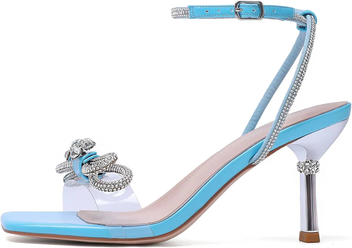 Susanny Women's Closed Toe Rhinstone Wedding Low Heel Slingback Clear Kitten Heels,Adjustable Strap Pointed Toe Bow Pumps High Heeled Prom Dress Shoes