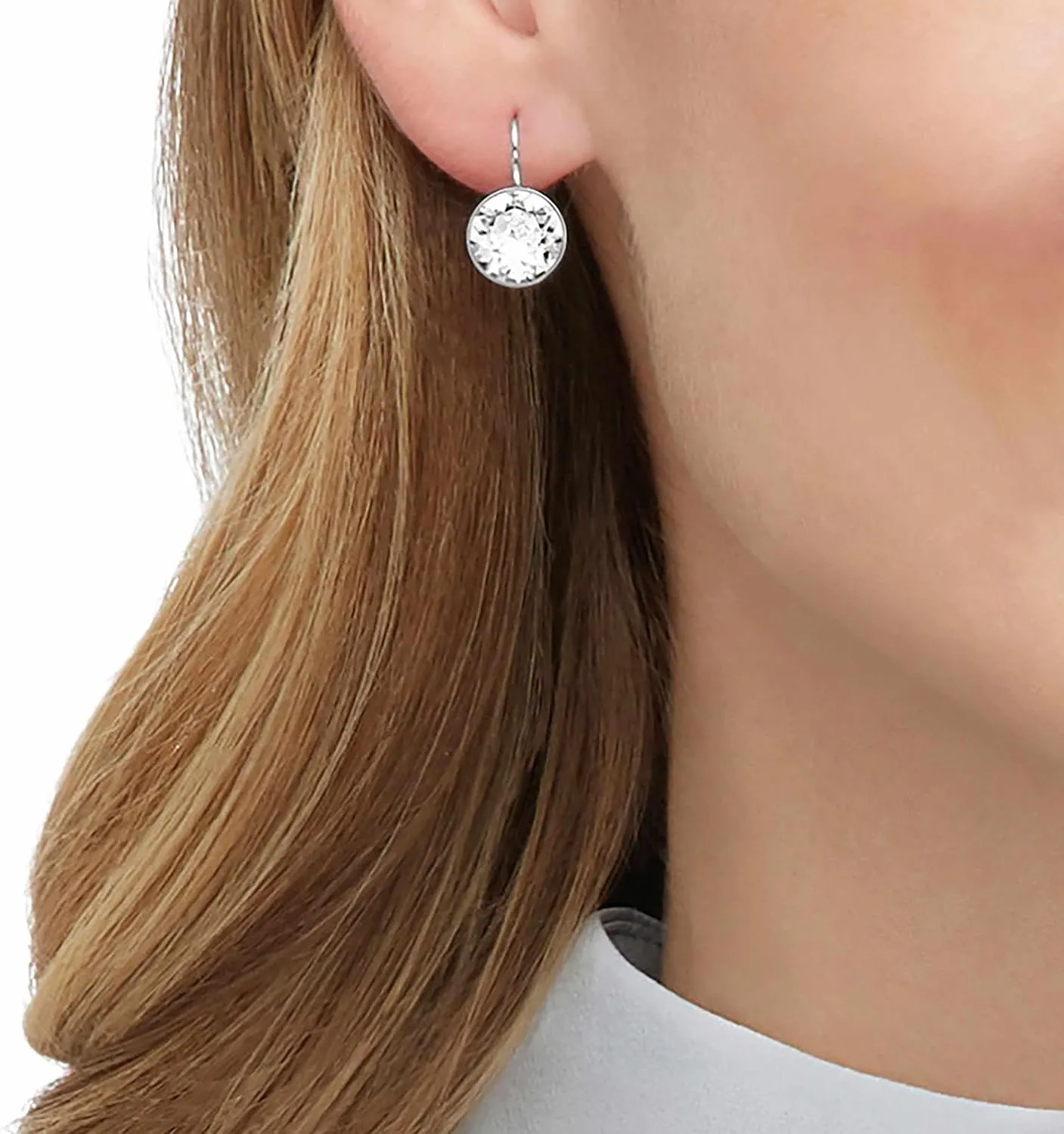 Swarovski Bella Drop Earrings, Round Cut Crystal, Lever Back Closure