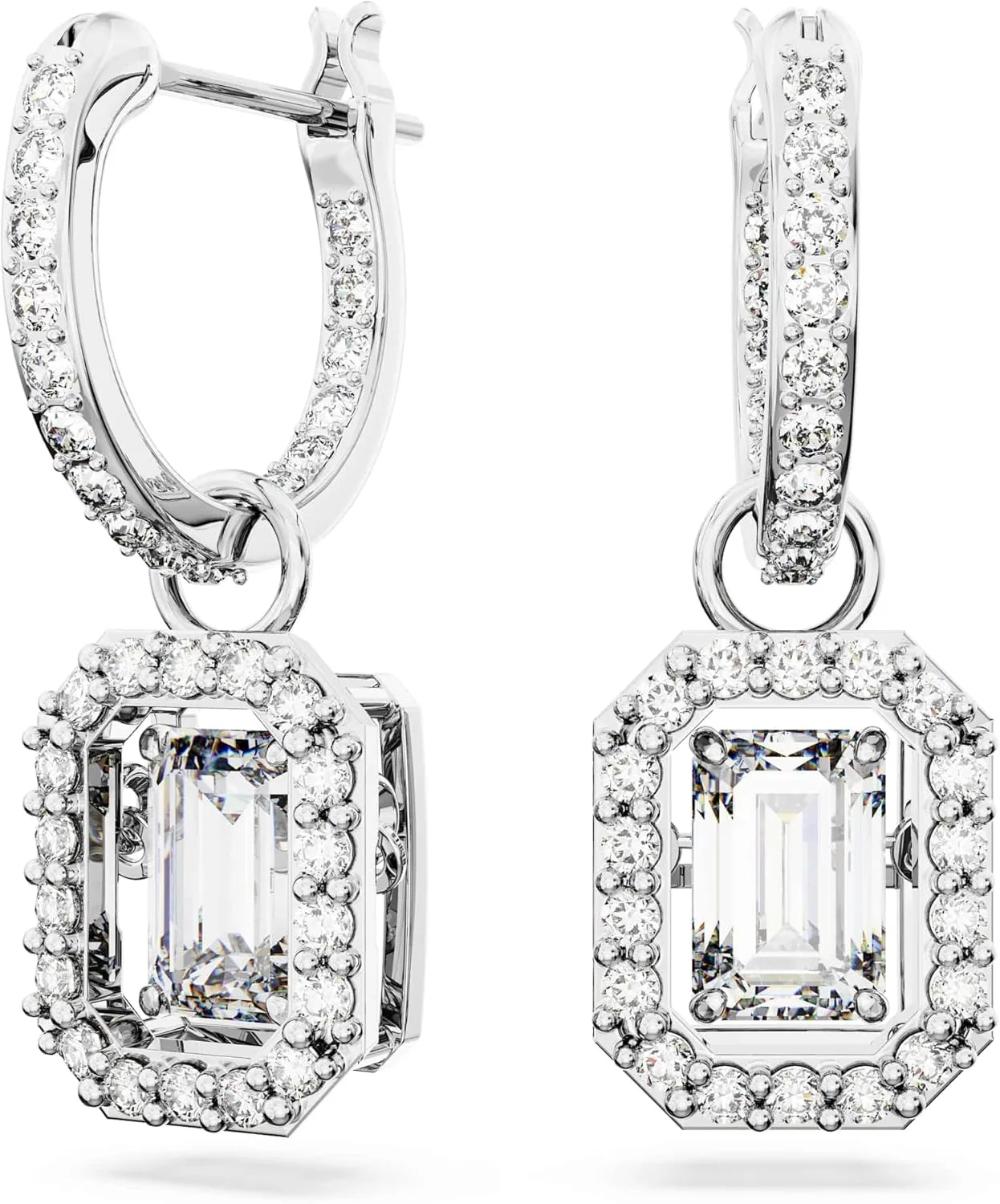 Swarovski Una Drop Earrings, Octagon Shaped, Violet and Clear Crystals in a Rhodium Plated Setting, from the Una Collection