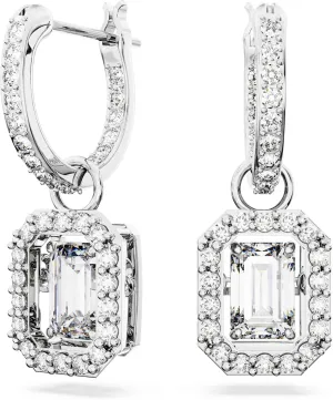 Swarovski Una Drop Earrings, Octagon Shaped, Violet and Clear Crystals in a Rhodium Plated Setting, from the Una Collection