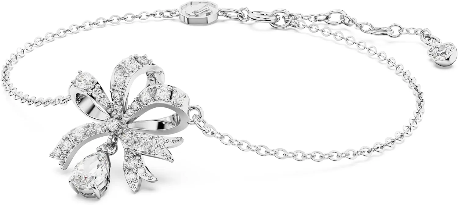 SWAROVSKI Volta Necklace, Earrings, and Bracelets Jewelry Collection, Bow-Inspired Clear Crystals with Rhodium Finish