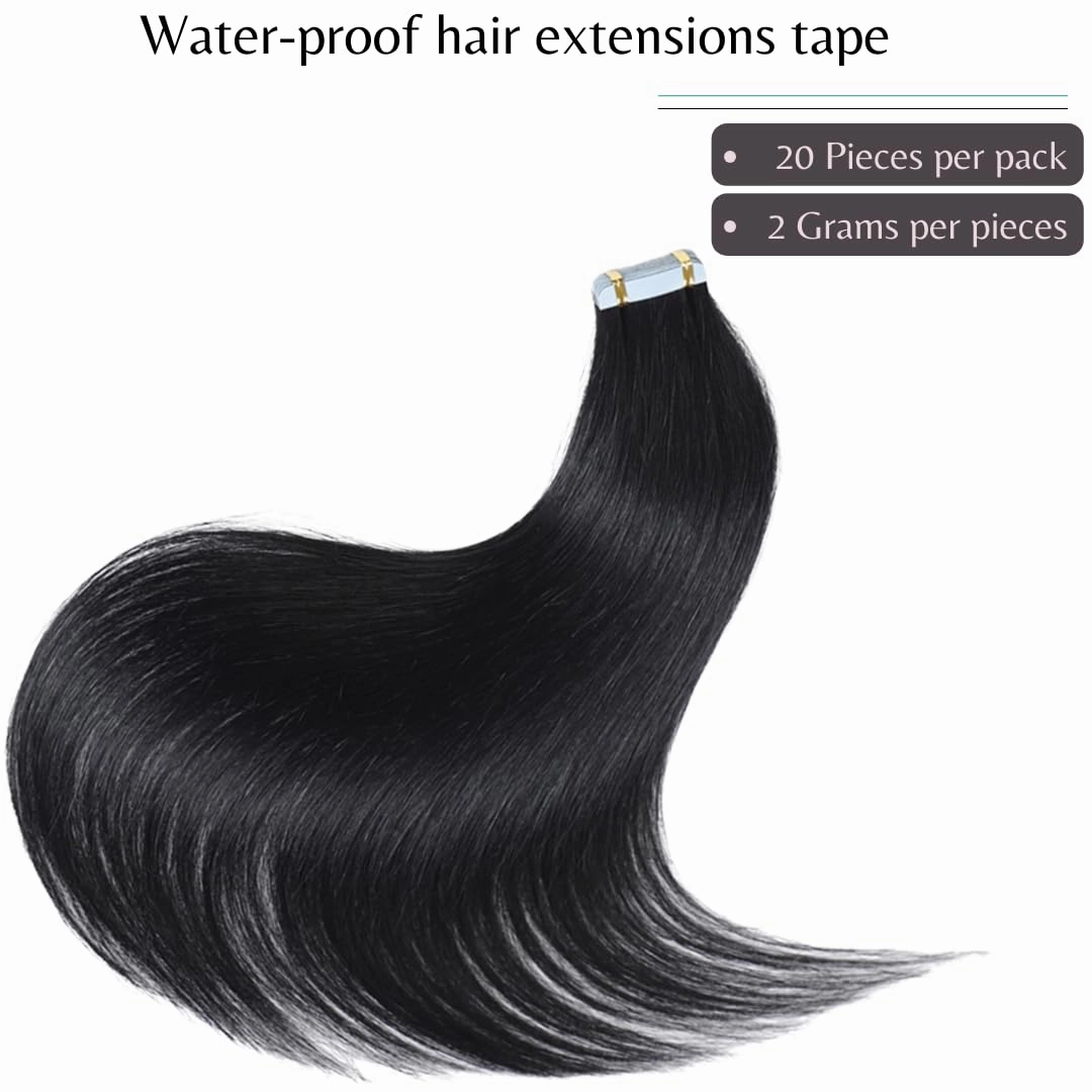 Tape in Hair Extensions, Real Natural Remy Human Hair, Seamless Straight Pu Skin Weft, 18 Inch 40 Gram 20 Pieces, Jet Black