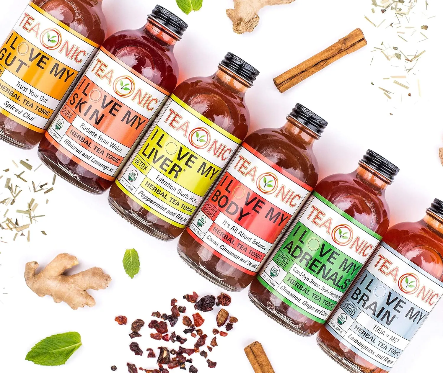 TEAONIC I Love My Skin Detox Tea, Refreshing Herbal Tea With Hibiscus And Lemongrass, Zero Calorie, Sugar-Free, Caffeine-Free, Pack of 12, 8 Fl. Oz Each