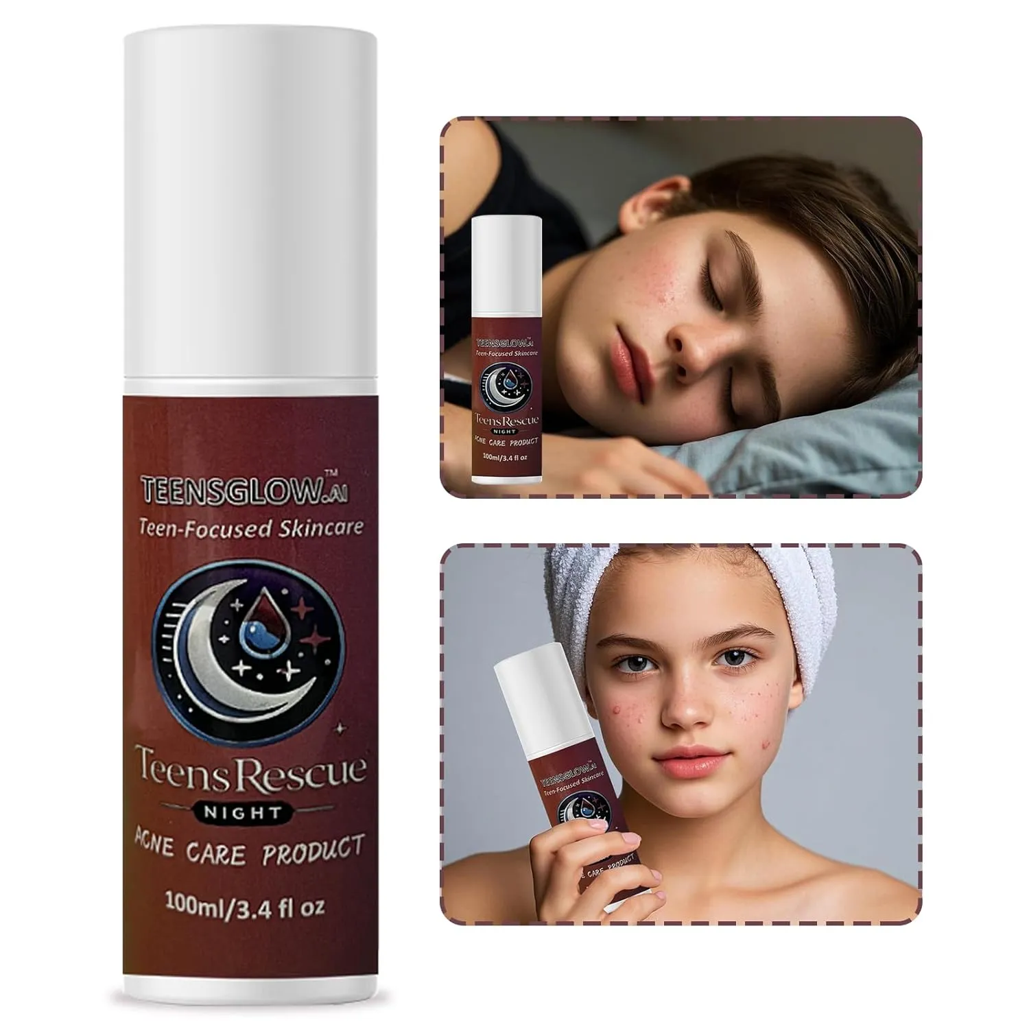 TeensRescue Night Acne Treatment Cream with Salicylic Acid, Lactic Acid, Vitamin E, Overnight Skin Repair
