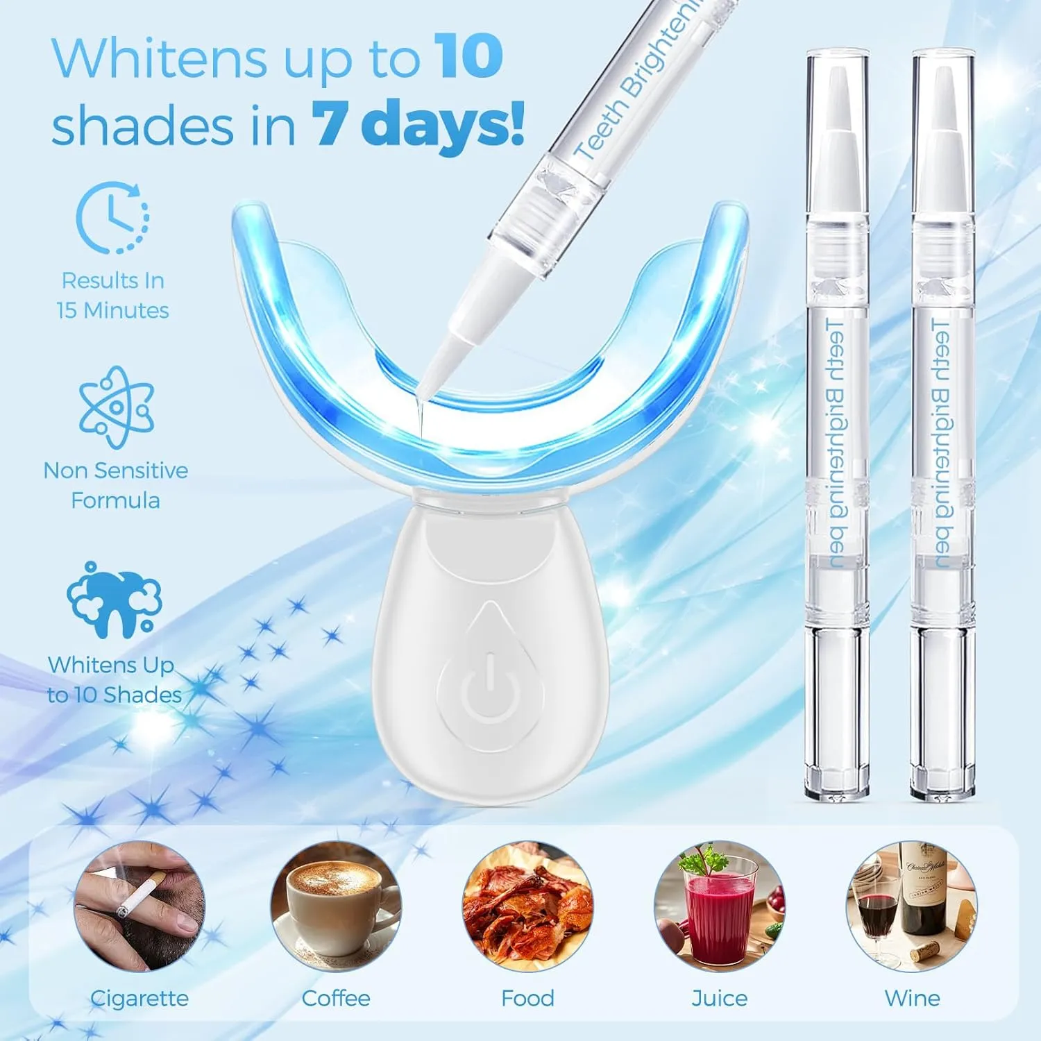 Teeth Whitening Kit for Sensitive Teeth - 16 LED Light - 30 Min Professional Non-Sensitive Fast Teeth Whitener with 3 Carbamide Peroxide Whitening Gel and Shade Guide - White