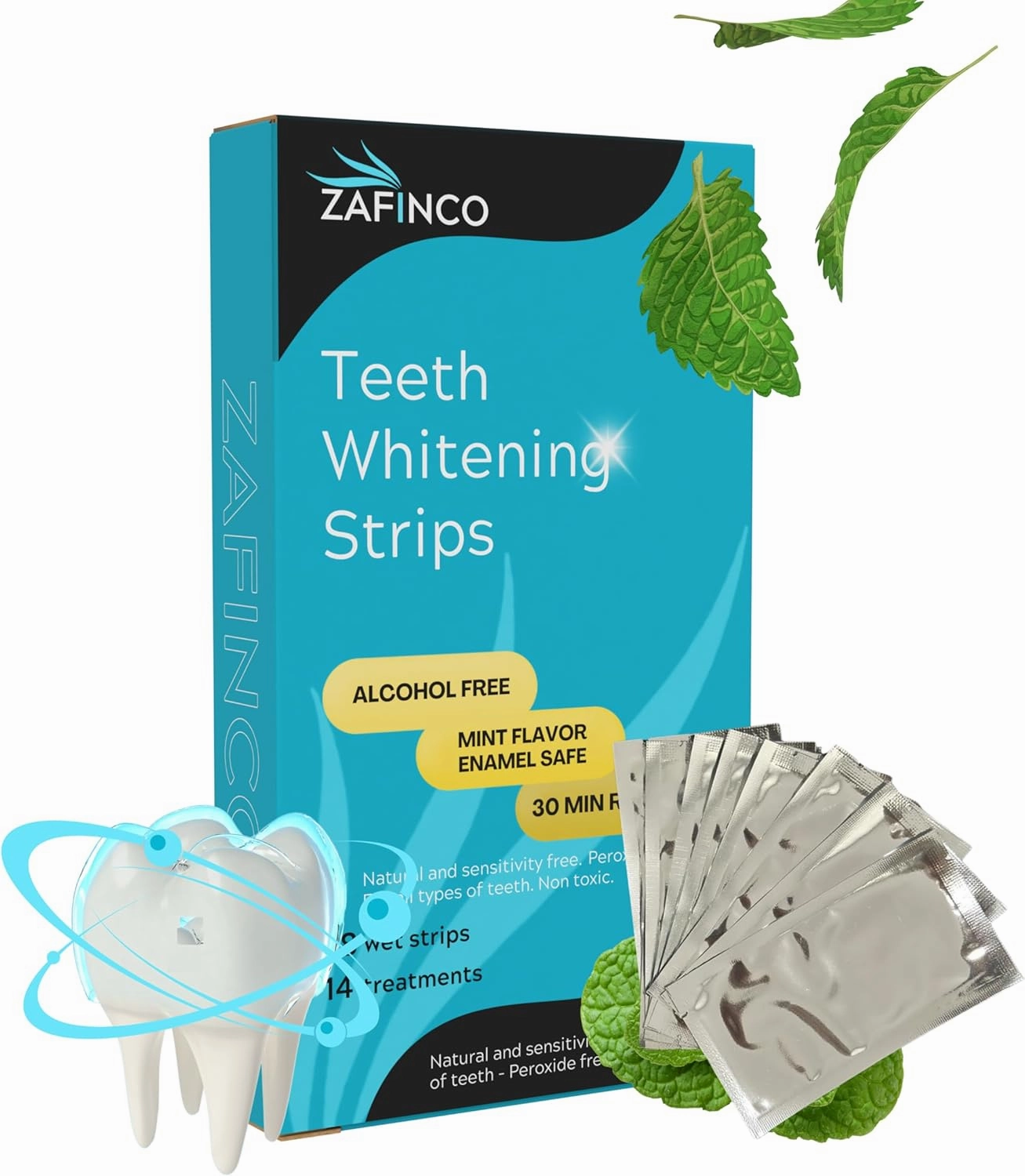 Teeth Whitening Strips for a Brighter Smile - 28 Mint Flavored Sensitive Teeth Whitening Strips, Dentist Recommended,-Non Toxic, Peroxide Free & Enamel Safe - 14 Treatments, Made in USA