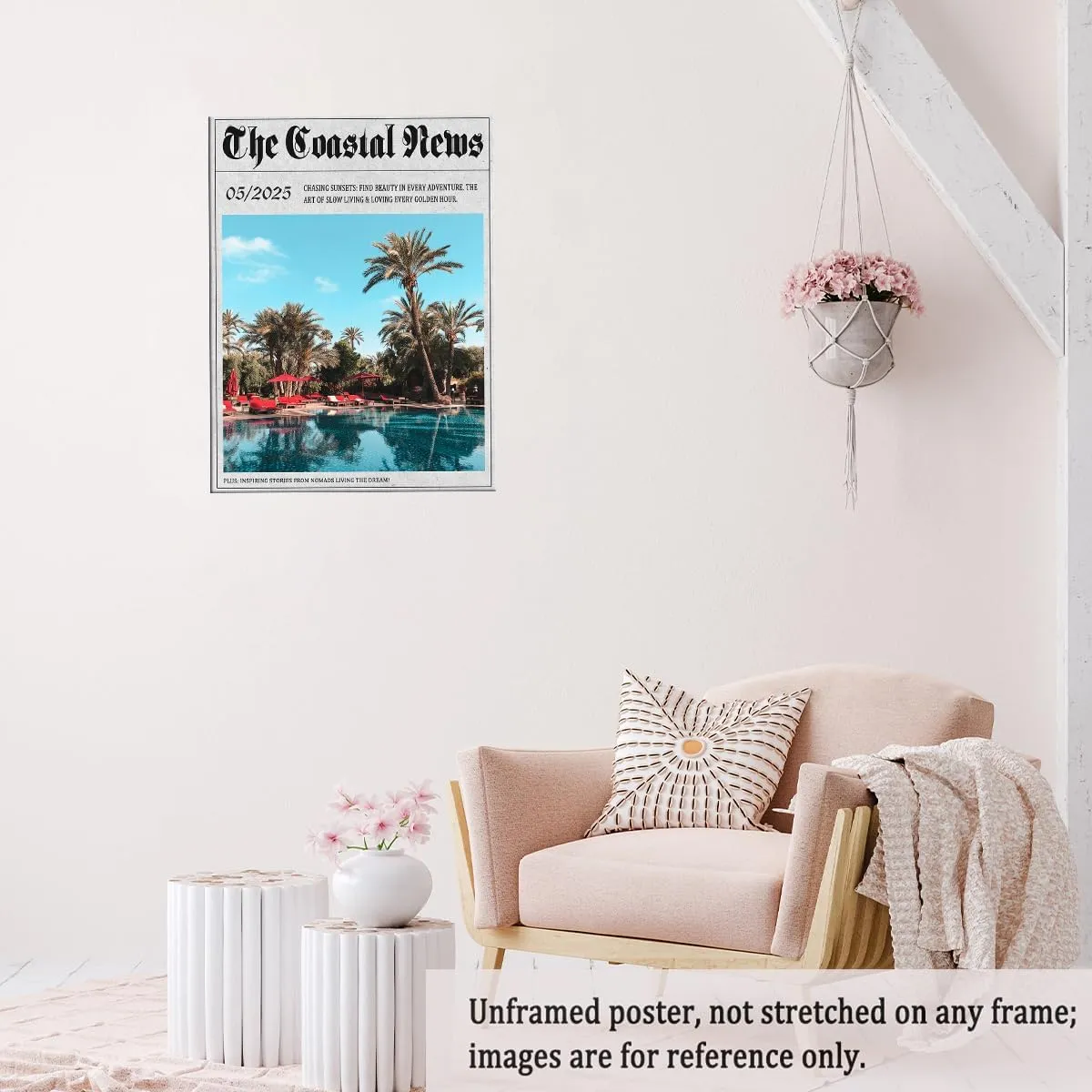 The Coastal News Tropical Poolside Wall Art Sunset Escape Canvas Print Posters for Relaxed Resort Living Lounge Spa Decor or Nomadic Lifestyle Aesthetic Room Poster 20x30in Unframed
