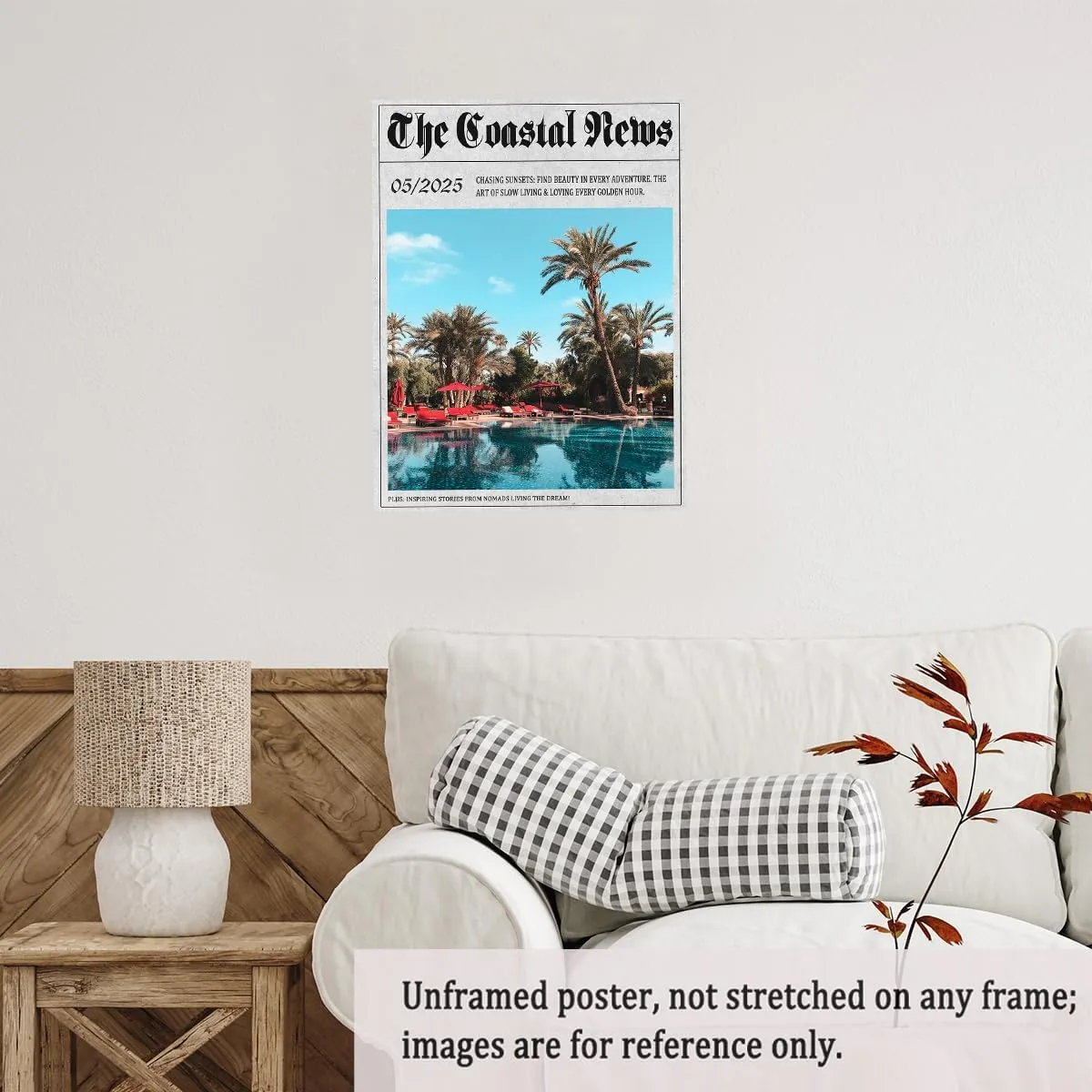The Coastal News Tropical Poolside Wall Art Sunset Escape Canvas Print Posters for Relaxed Resort Living Lounge Spa Decor or Nomadic Lifestyle Aesthetic Room Poster 20x30in Unframed