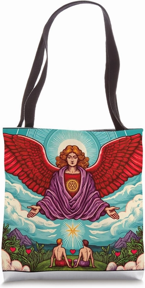 The Blessing - Angel with Red Wings Spiritual Art Design Tote Bag