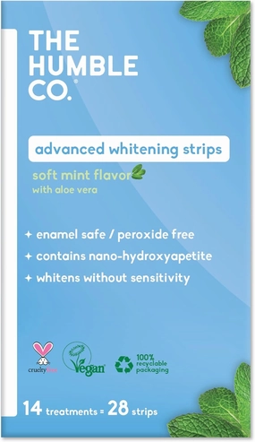 The Humble Co. Advanced Whitening Strips – Sensitive Teeth Whitening Strips, Enamel Safe and Peroxide Free for Sensitive Teeth, Vegan and Cruelty Free (14 Treatments, 28 Strips)