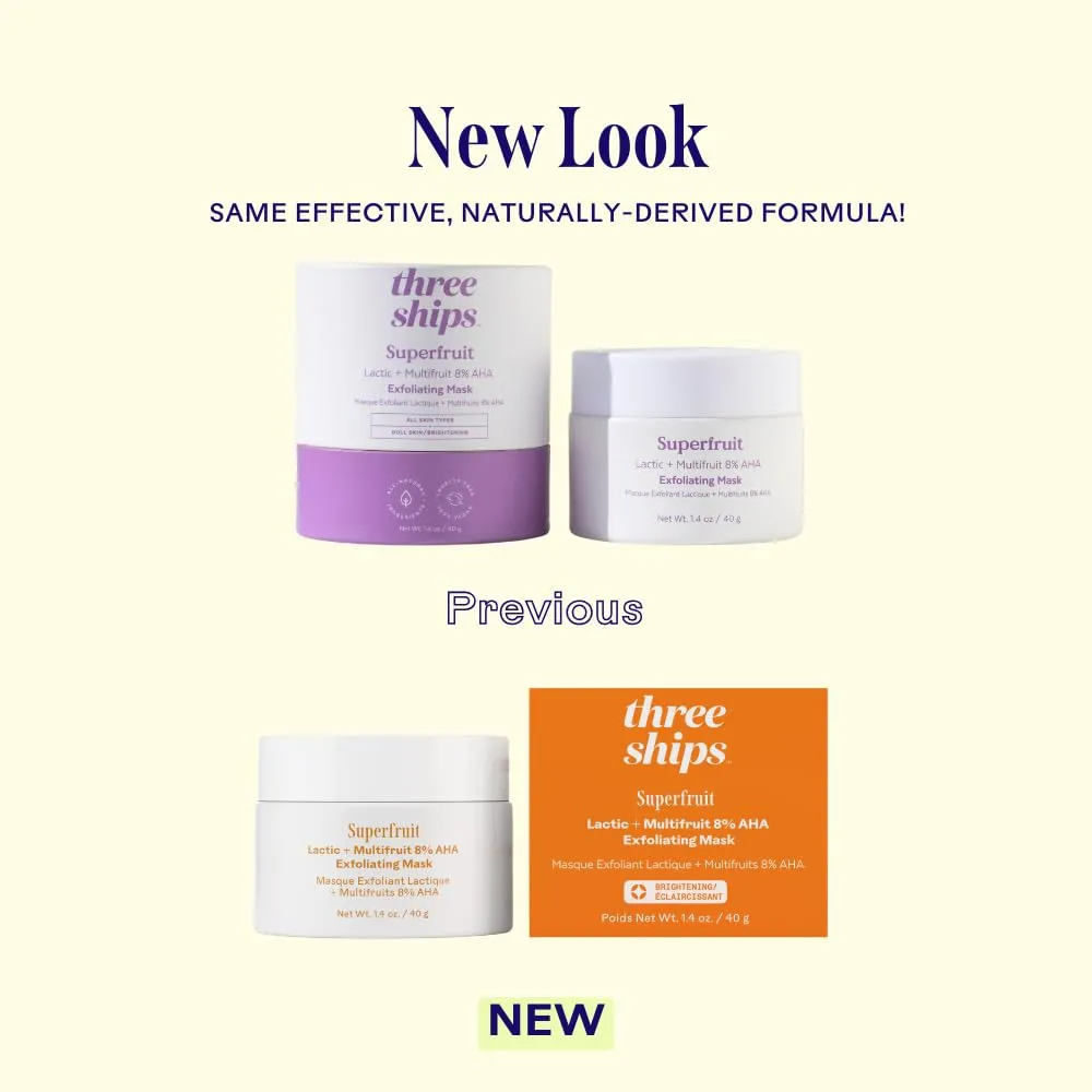 Three Ships Superfruit Exfoliating Face Mask with Lactic   Multifruit 8% AHA - Brightens and Removes Dead Skin Cells, Soothes and Hydrates Skin (40g)