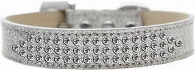 Three Row Clear Crystal Ice Cream Dog Collar Silver Size 16