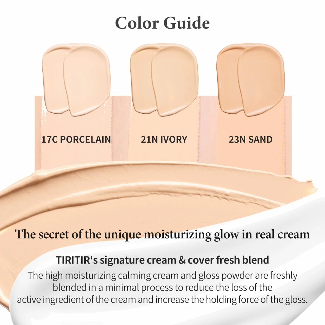 TIRTIR My Glow Cream Cushion | Natural Coverage, Hydrating, Dewy, Glow Finish, 24-Hours Long Lasting, Moisture barrier, Korean Cushion, Mini (0.15 oz.), #17C Porcelain