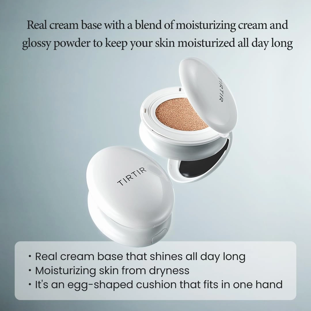 TIRTIR My Glow Cream Cushion | Natural Coverage, Hydrating, Dewy, Glow Finish, 24-Hours Long Lasting, Moisture barrier, Korean Cushion, Pack of 1 (0.63 oz.), #21N Ivory