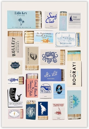 Trendy Matchbook Posters Vintage Blue Beach Wall Art Retro Matchbox Decor Preppy Summer Canvas Sea Aesthetic Print Coastal Cowgirl Aesthetic for College Dorm Living Room Home Decor 16x24in Unframed