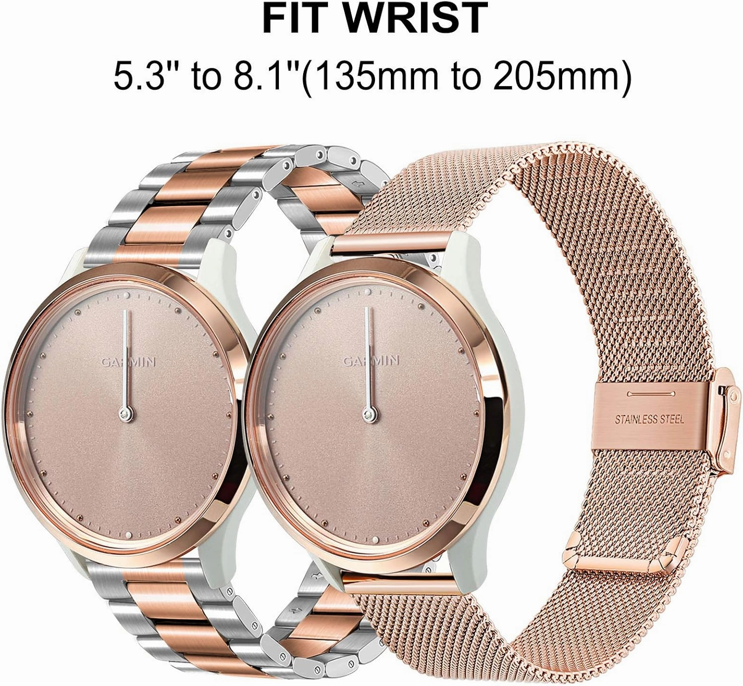 TRUMiRR Watchband Sets for Vivomove HR/Vivoactive 6 5 3 Smart Watch, 20mm Stainless Steel Metal Band   Mesh Strap for Garmin Forerunner 570 42mm / Venu Sq 2 / Vivomove 3 Luxe Style Trend