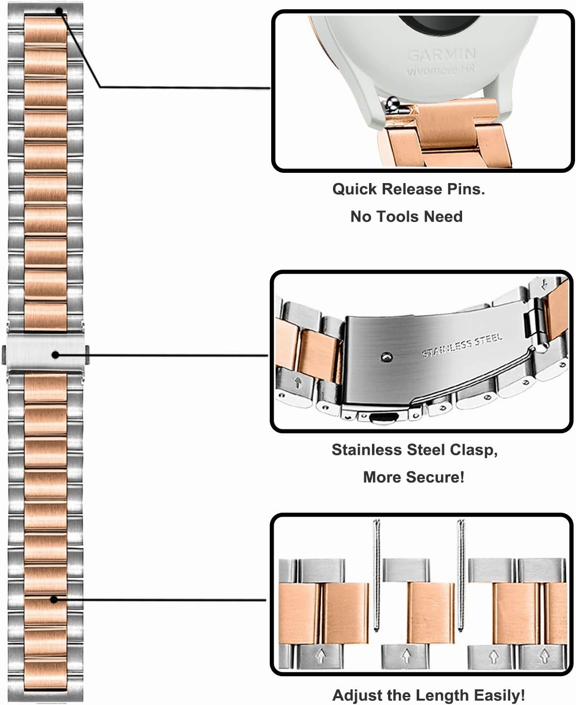 TRUMiRR Watchband Sets for Vivomove HR/Vivoactive 6 5 3 Smart Watch, 20mm Stainless Steel Metal Band   Mesh Strap for Garmin Forerunner 570 42mm / Venu Sq 2 / Vivomove 3 Luxe Style Trend