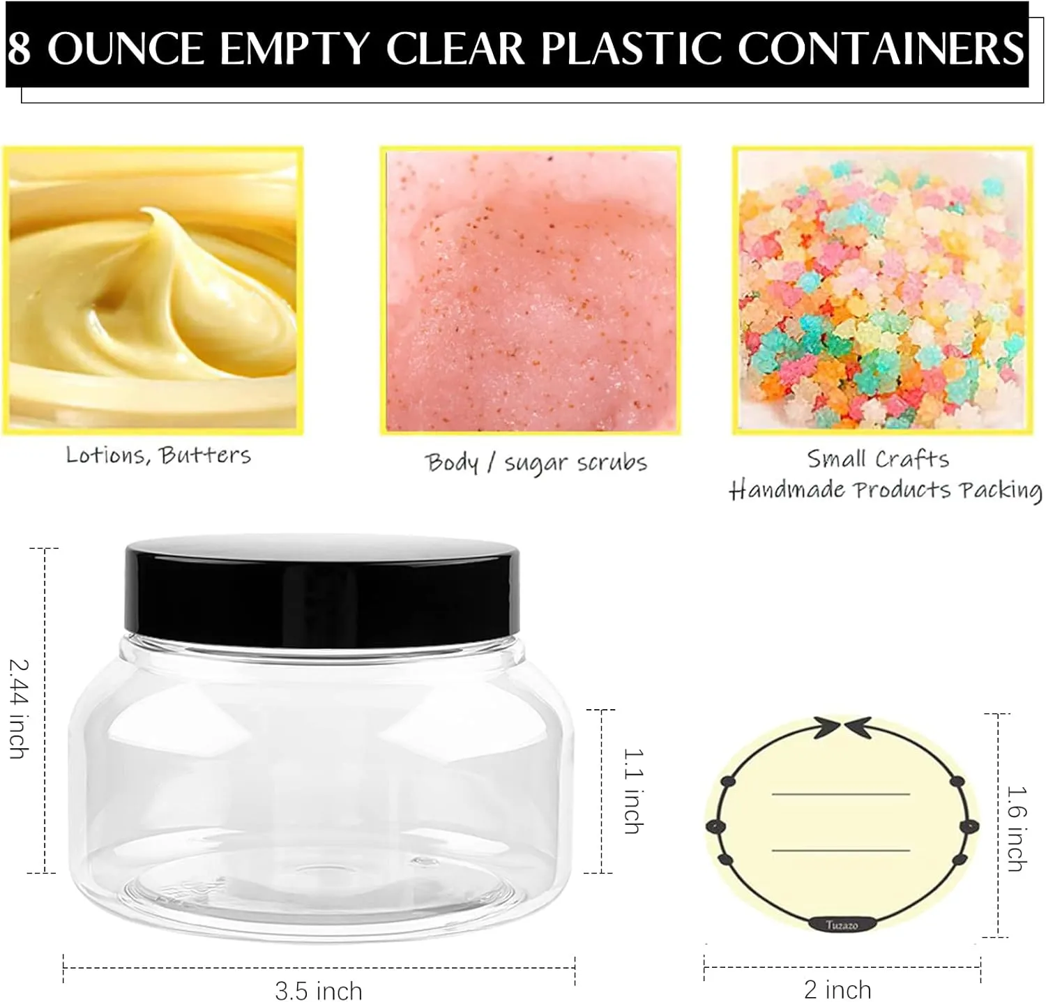 TUZAZO 8 Oz Plastic Container Tuscany Jars with Lids BPA Free, 24 Pack Empty Round Clear Cosmetic Containers Body Butter Jars for Lotion, Cream, Gel, Sugar Scrub