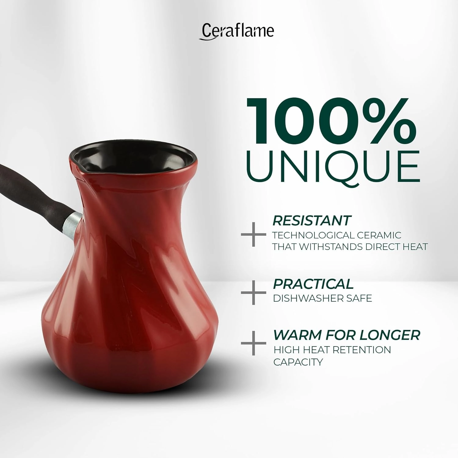 Twist Ibrik/Cezve Turkish Coffee Pot - Stylish and Modern Ceramic Coffee Maker for Authentic Arabic, Turkish and Greek Coffee - Red -18.6 fl oz