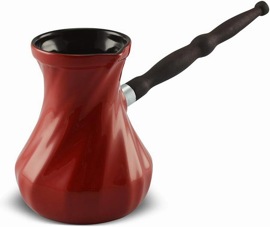Twist Ibrik/Cezve Turkish Coffee Pot - Stylish and Modern Ceramic Coffee Maker for Authentic Arabic, Turkish and Greek Coffee - Red -18.6 fl oz