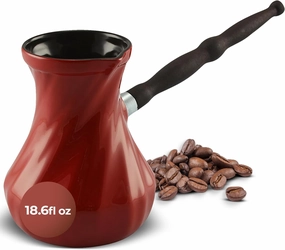 Twist Ibrik/Cezve Turkish Coffee Pot - Stylish and Modern Ceramic Coffee Maker for Authentic Arabic, Turkish and Greek Coffee - Red -18.6 fl oz