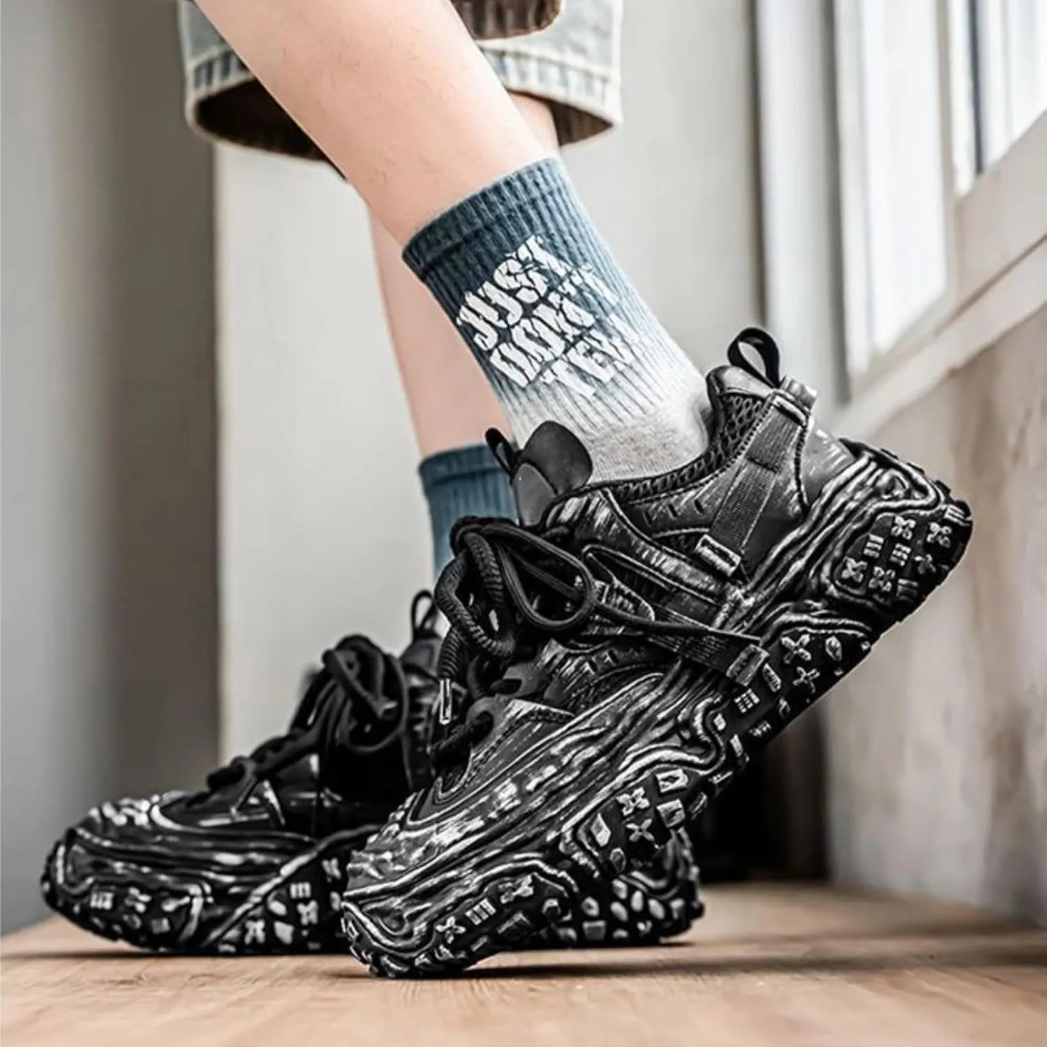 Unisex Chunky Platform Sneakers, Futuristic Techwear Dad Shoes, Y2K Fashion Outdoor Streetwear, Breathable Non Slip