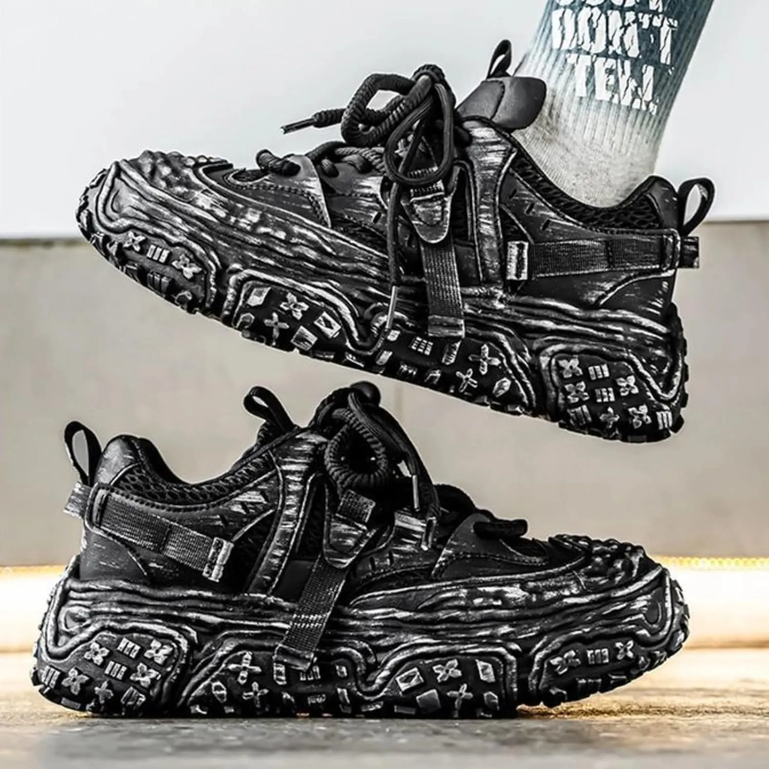 Unisex Chunky Platform Sneakers, Futuristic Techwear Dad Shoes, Y2K Fashion Outdoor Streetwear, Breathable Non Slip