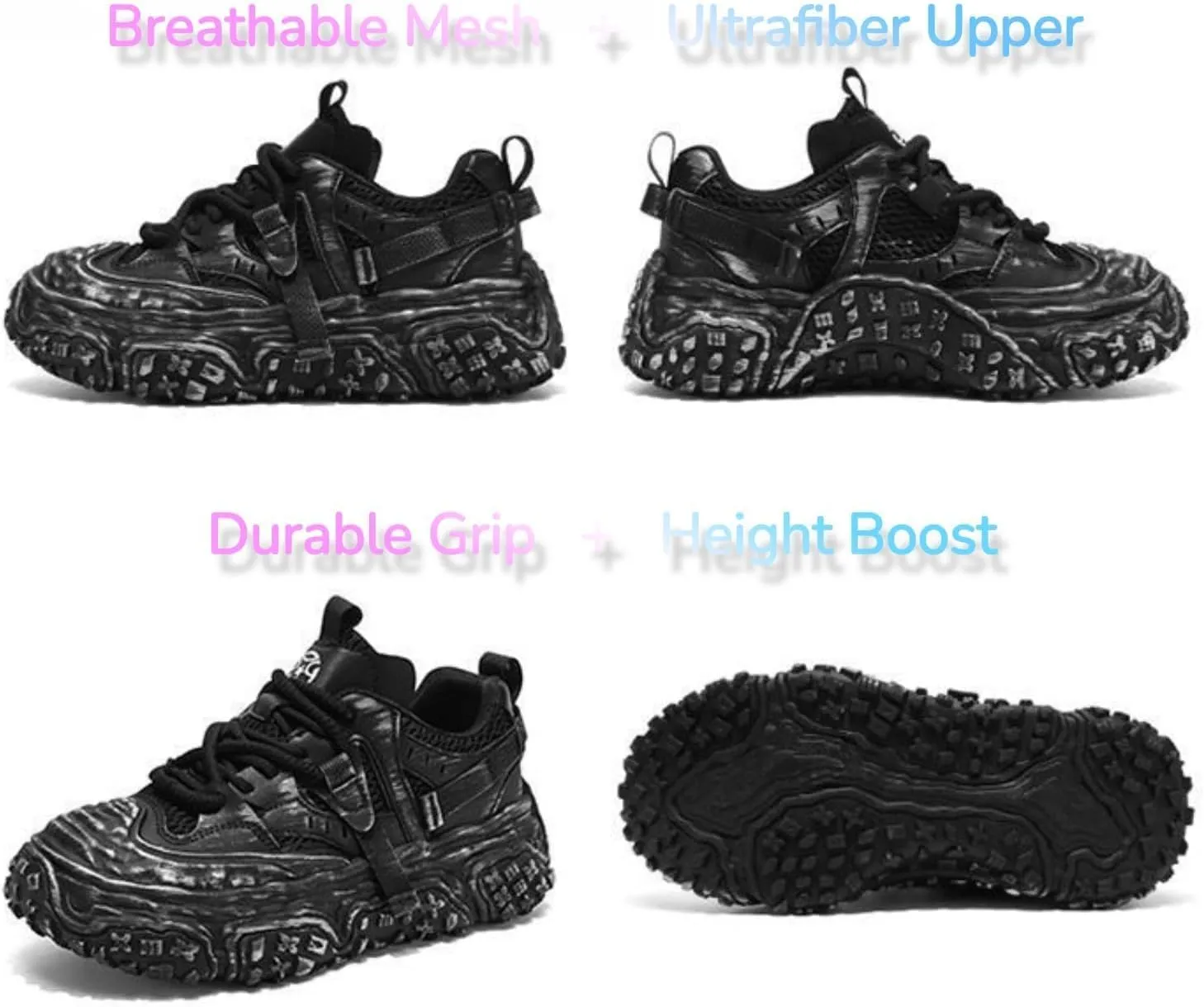Unisex Chunky Platform Sneakers, Futuristic Techwear Dad Shoes, Y2K Fashion Outdoor Streetwear, Breathable Non Slip