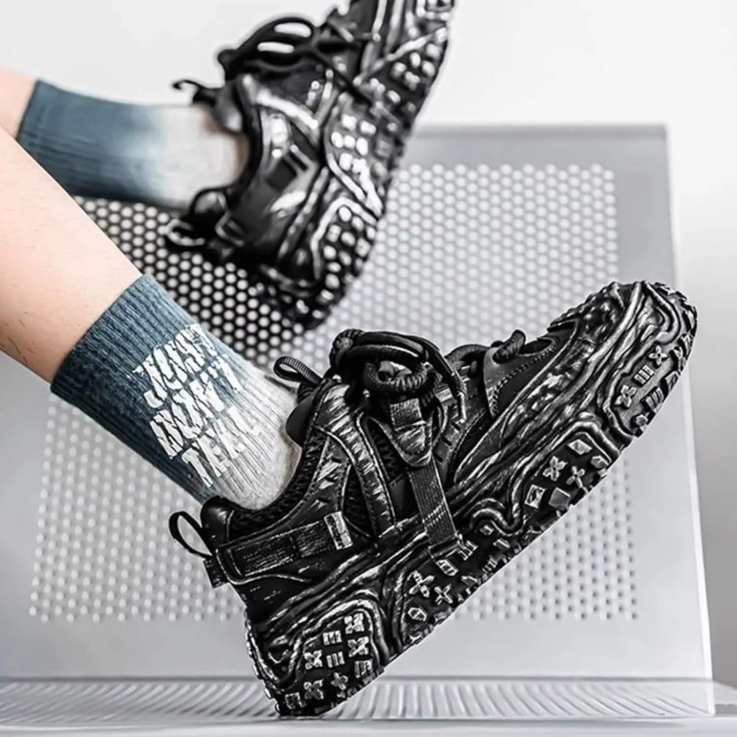 Unisex Chunky Platform Sneakers, Futuristic Techwear Dad Shoes, Y2K Fashion Outdoor Streetwear, Breathable Non Slip