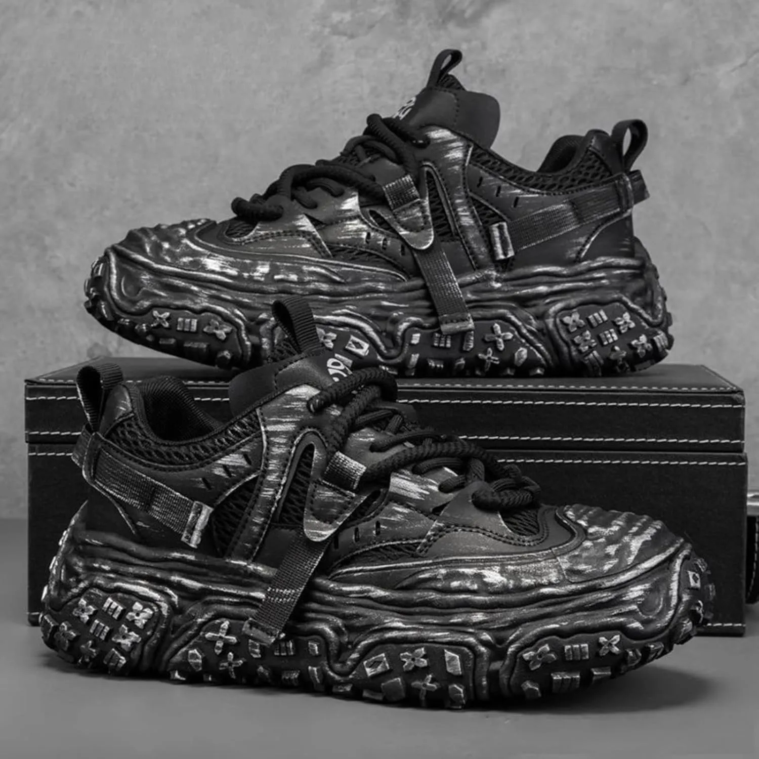 Unisex Chunky Platform Sneakers, Futuristic Techwear Dad Shoes, Y2K Fashion Outdoor Streetwear, Breathable Non Slip