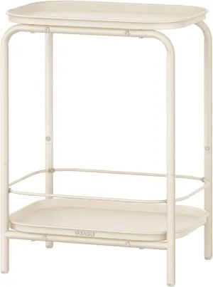 VASAGLE 2-Tier Outdoor Table, Small Side End Table with Tray Storage, Bedside Nightstand for Living Room, Bedroom, Modern Style, Cream White ULET243W01