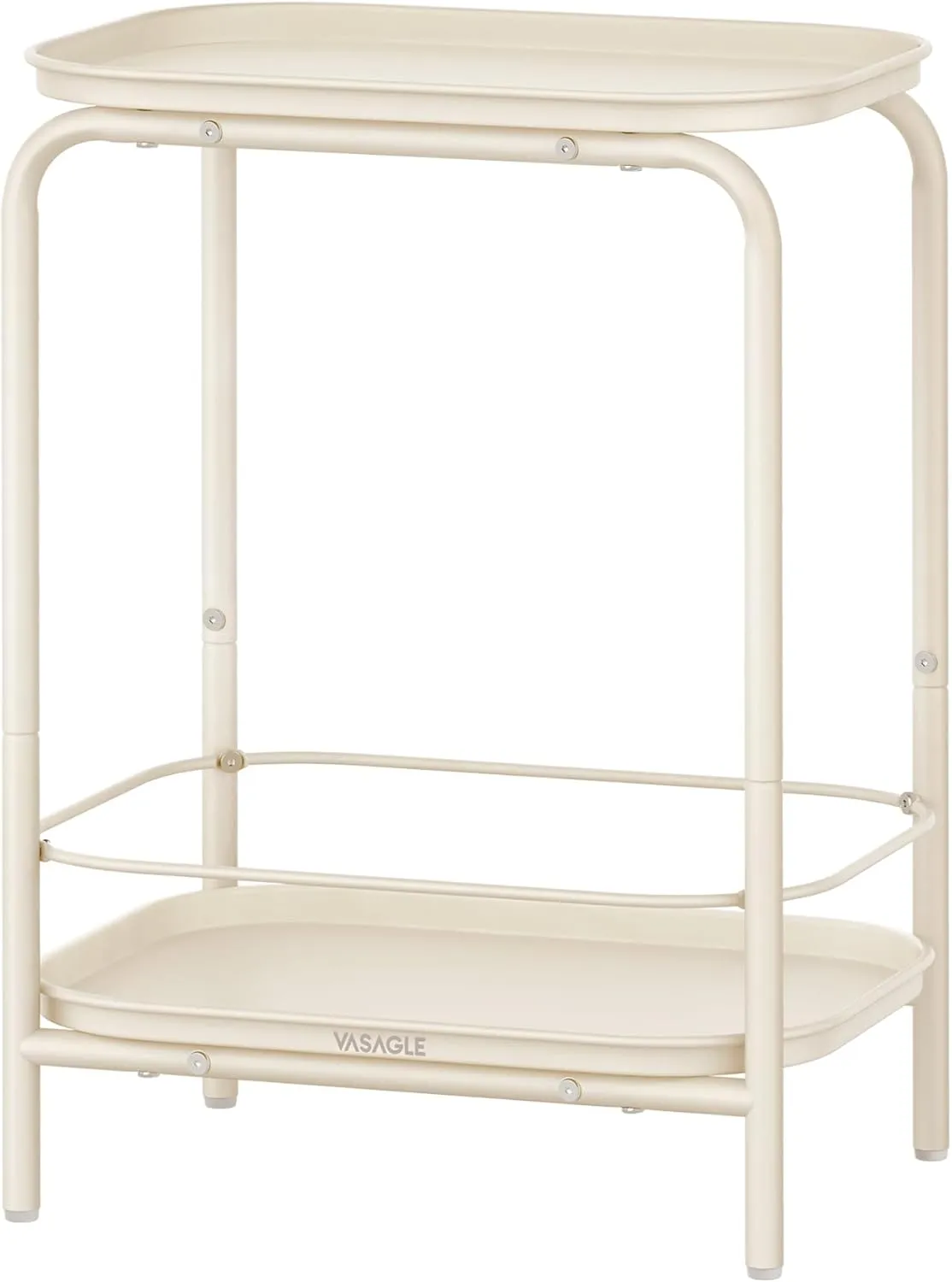 VASAGLE 2-Tier Outdoor Table, Small Side End Table with Tray Storage, Bedside Nightstand for Living Room, Bedroom, Modern Style, Cream White ULET243W01