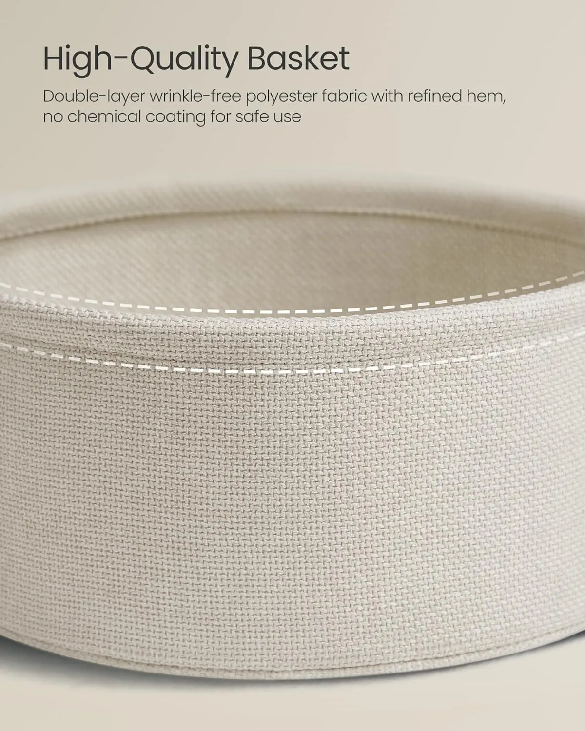 VASAGLE Side Table with Charging Station, Round End Table with Fabric Basket, Nightstand with Power Outlets, USB Ports, for Living Room, Bedroom, Modern, Cream White ULET228N01