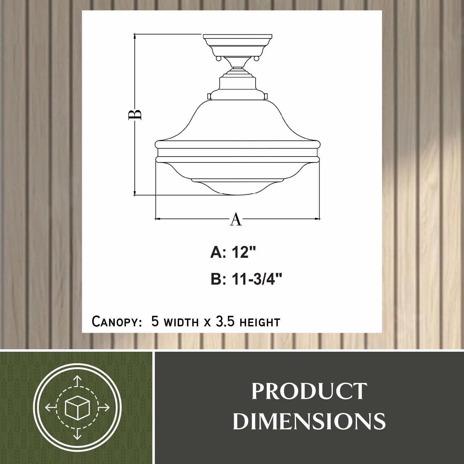 VAXCEL Huntley 12 Inch Schoolhouse Semi Flush Light, Oil Rubbed Bronze Finish, White Milk Glass, Dimmable Ceiling Mounted Lighting